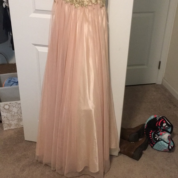 Blush sheer prom dress with gold accents - Picture 2 of 2